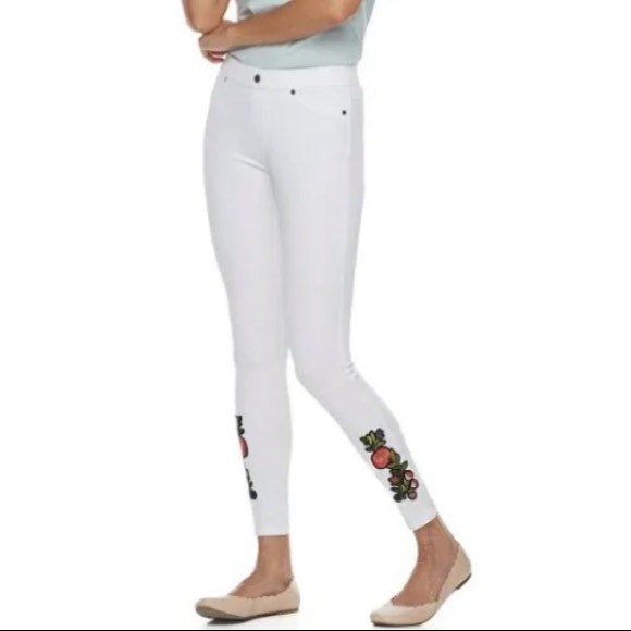 NWT Utopia Buttercup Patched White Jean Leggings Women's Size large - Picture 1 of 8